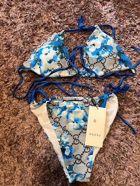 Gucci Blue Floral GG 2 Pc Bikini Set